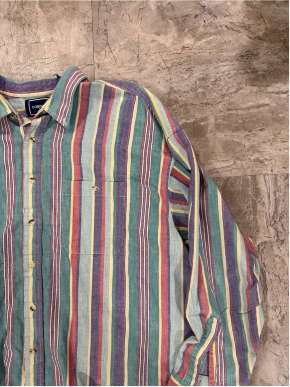 VTG 90s Cordova Multicolor Pink Green Vertical Stripe Button Down Mens 2X Retro